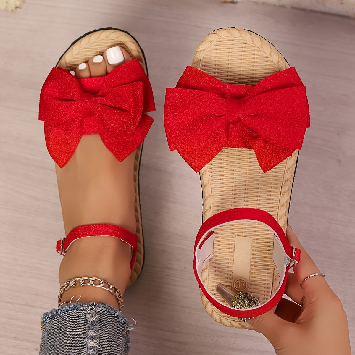 Women's Flat Shoes Open Toe Bow Casual Outdoor Beach