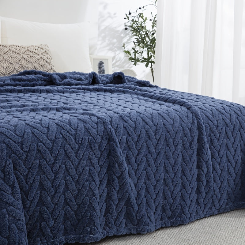 Navy Blue Taffeta Throw Blanket Double-Sided Soft Jacquard Stain-Resistant