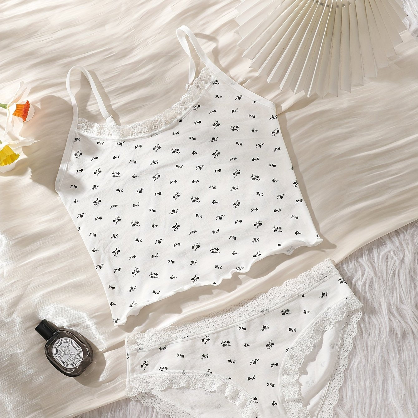 Nylon Lingerie Set with Lace Trim and High Waist for Women