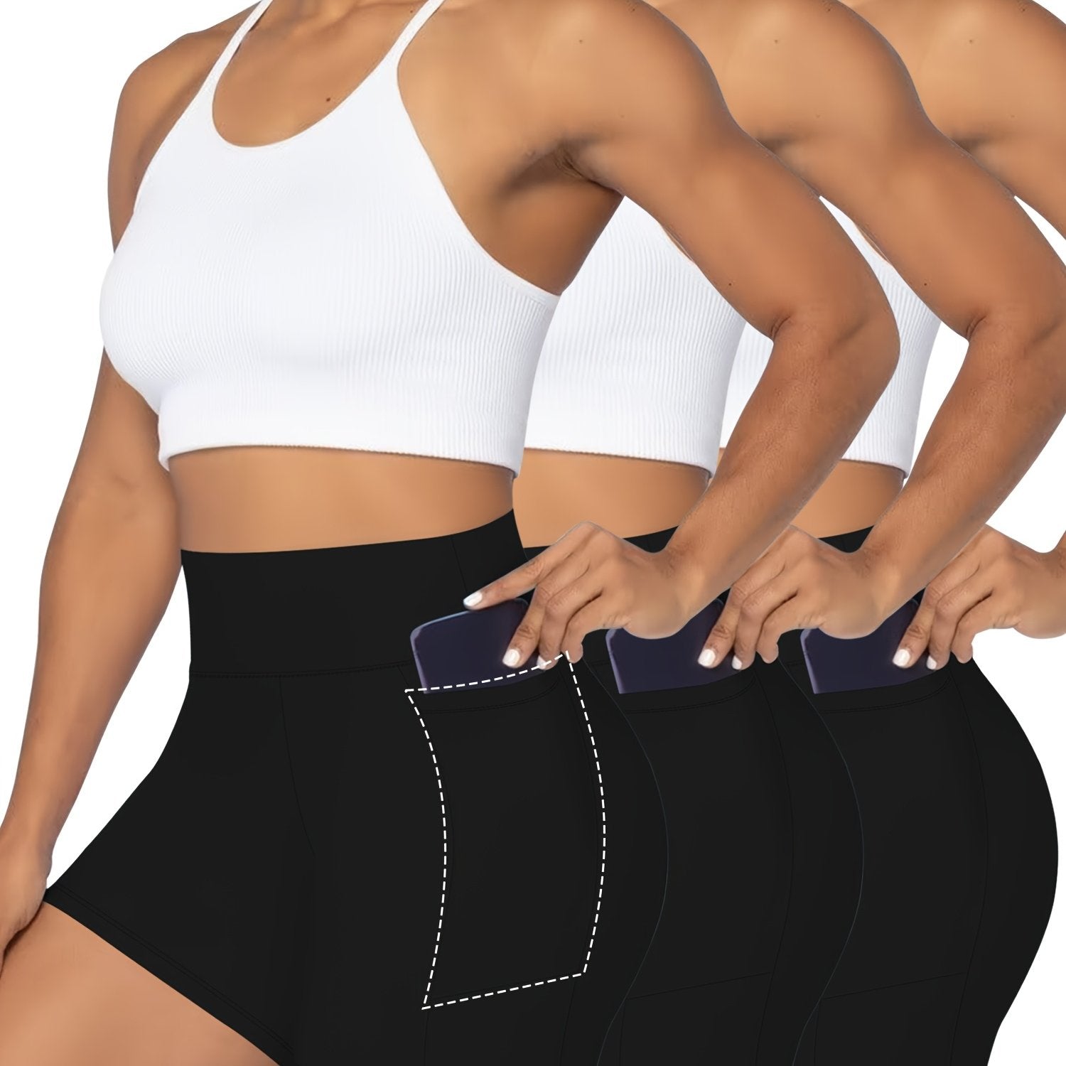 Plus-Size ayollar uchun yuqori belli, popo ko'taruvchi shortlar, bir rangli yozgi shakllantiruvchi kiyim