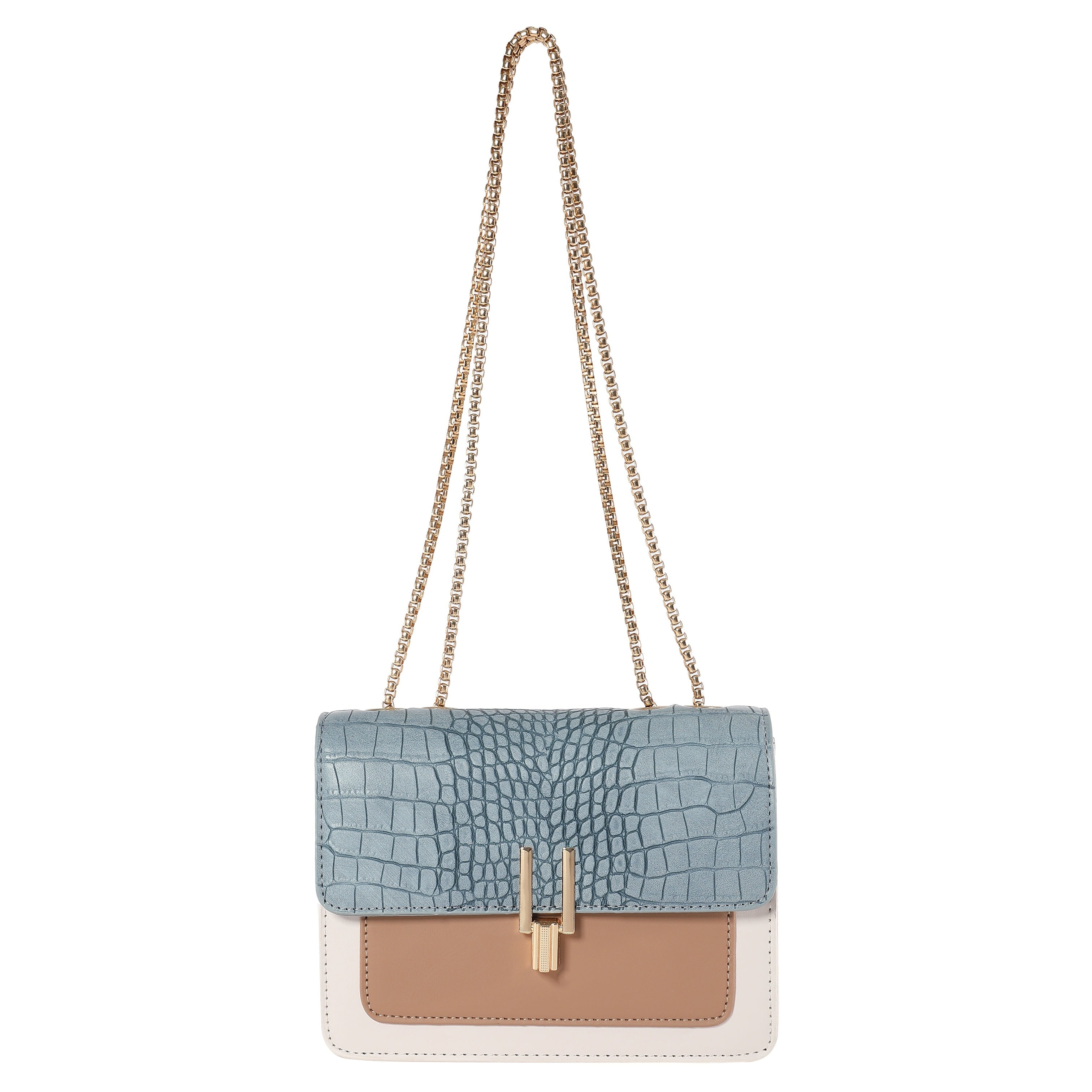 Faux Leather Crossbody Bag for Women with Chain Decor and Adjustable Strap