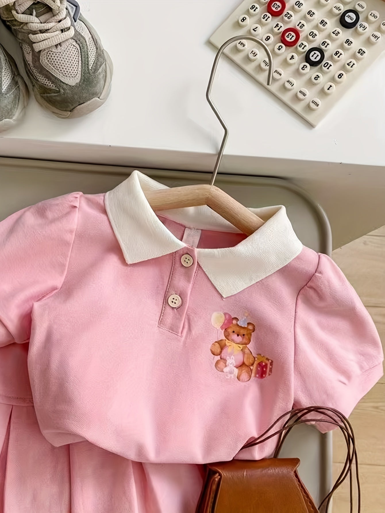 Girls Summer Outfit Pink Floral Short-Sleeve Top and Pleated Skirt Set Cotton Blend