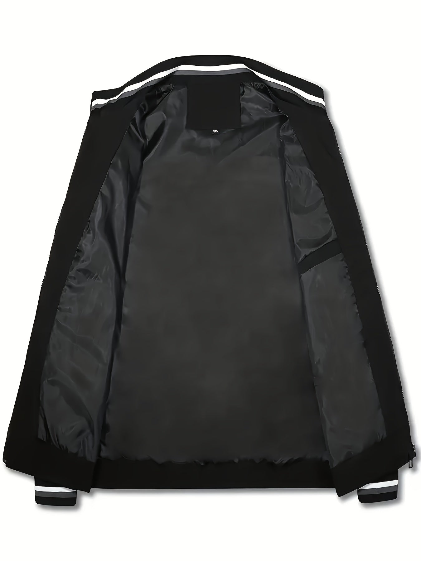 Erkaklar uchun zamonaviy yengil uzun yengli jaket, fermuar, turli xil ko'ylaklar, cho'ntaklar va chiziqli naqsh bilan. Bahor va kuzda ochiq havoda faoliyatlar uchun ideal.