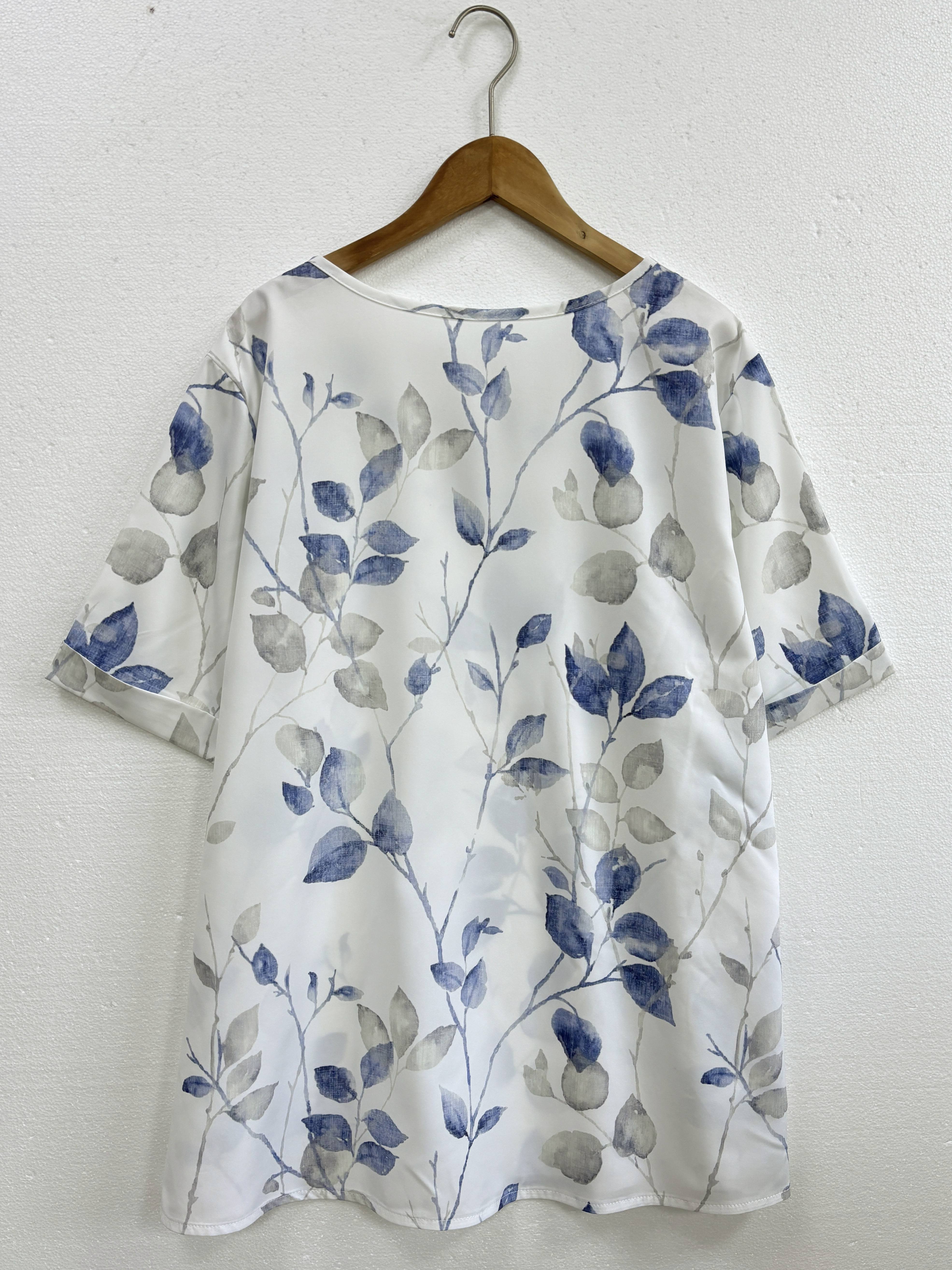 Plus Size Women's Floral Print Short Sleeve Blouse Polyester Spring Summer