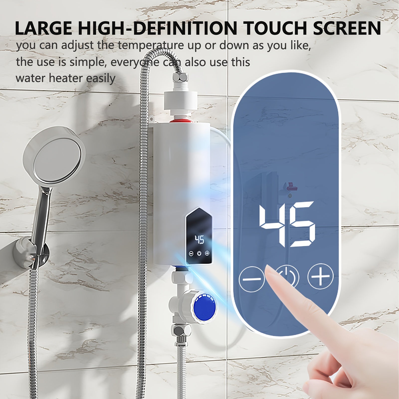 4000W Electric Tankless Water Heater with HD LED Display Fast Heating Overheat Protection White