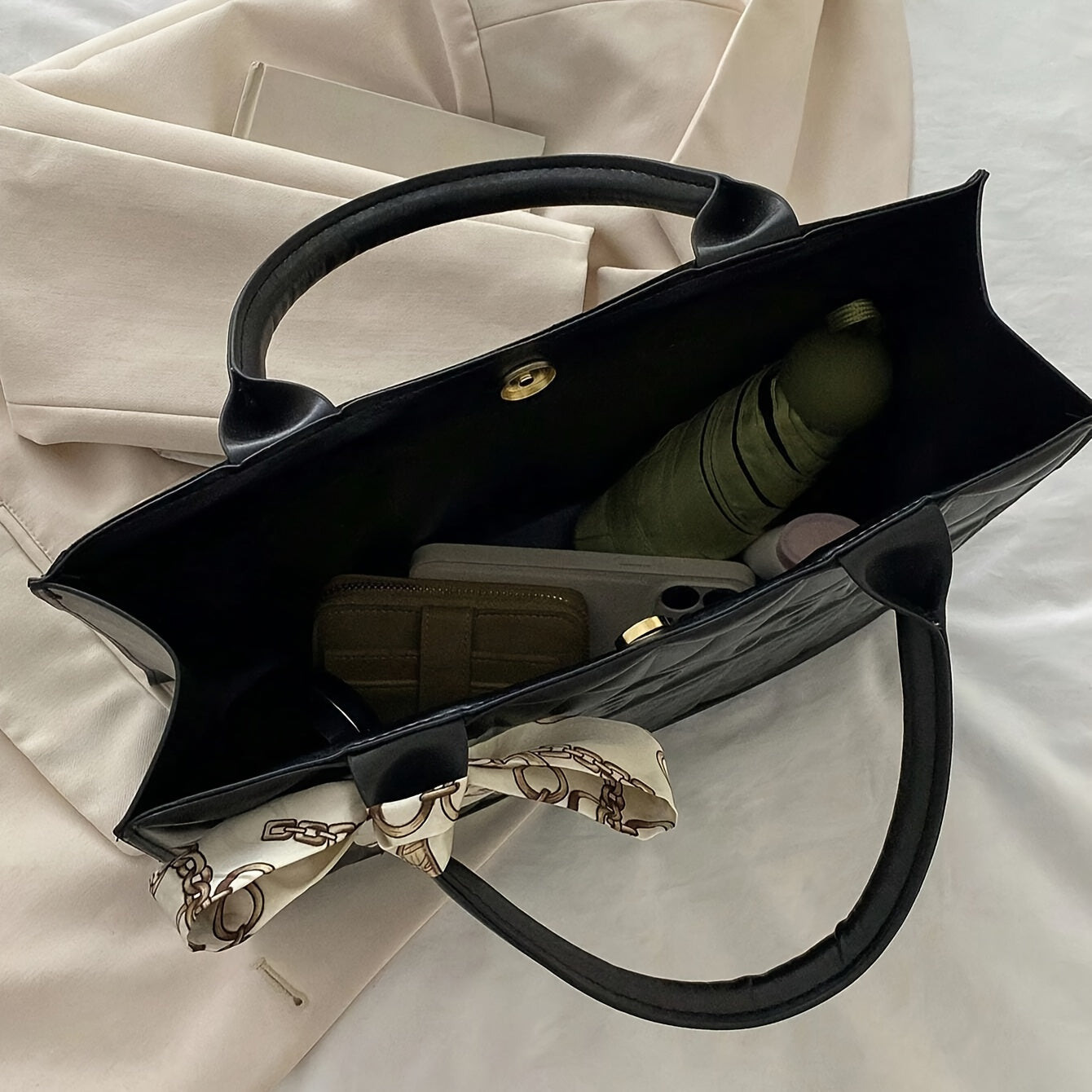 Квадратный шарф с стеганым узором, комплект с маленькой сумочкой, большой сумкой-тоут, кошельком и профессиональной деловой сумкой для офисных дам.