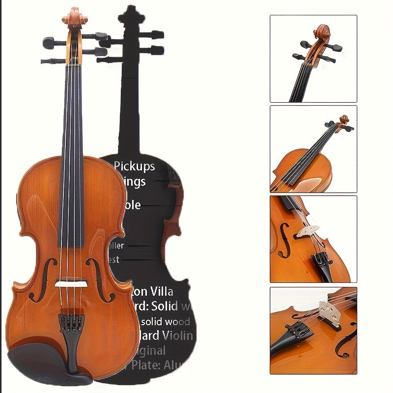 Violín eléctrico acústico de tamaño 4/4 con alimentación por batería y color amarillo o negro
