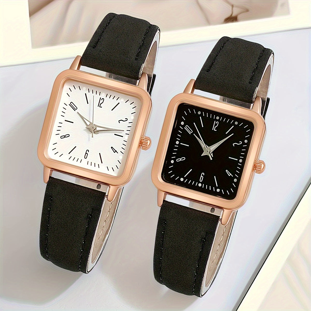 Women's Casual Square Quartz Watch with Luminous Dial and PU Leather Band