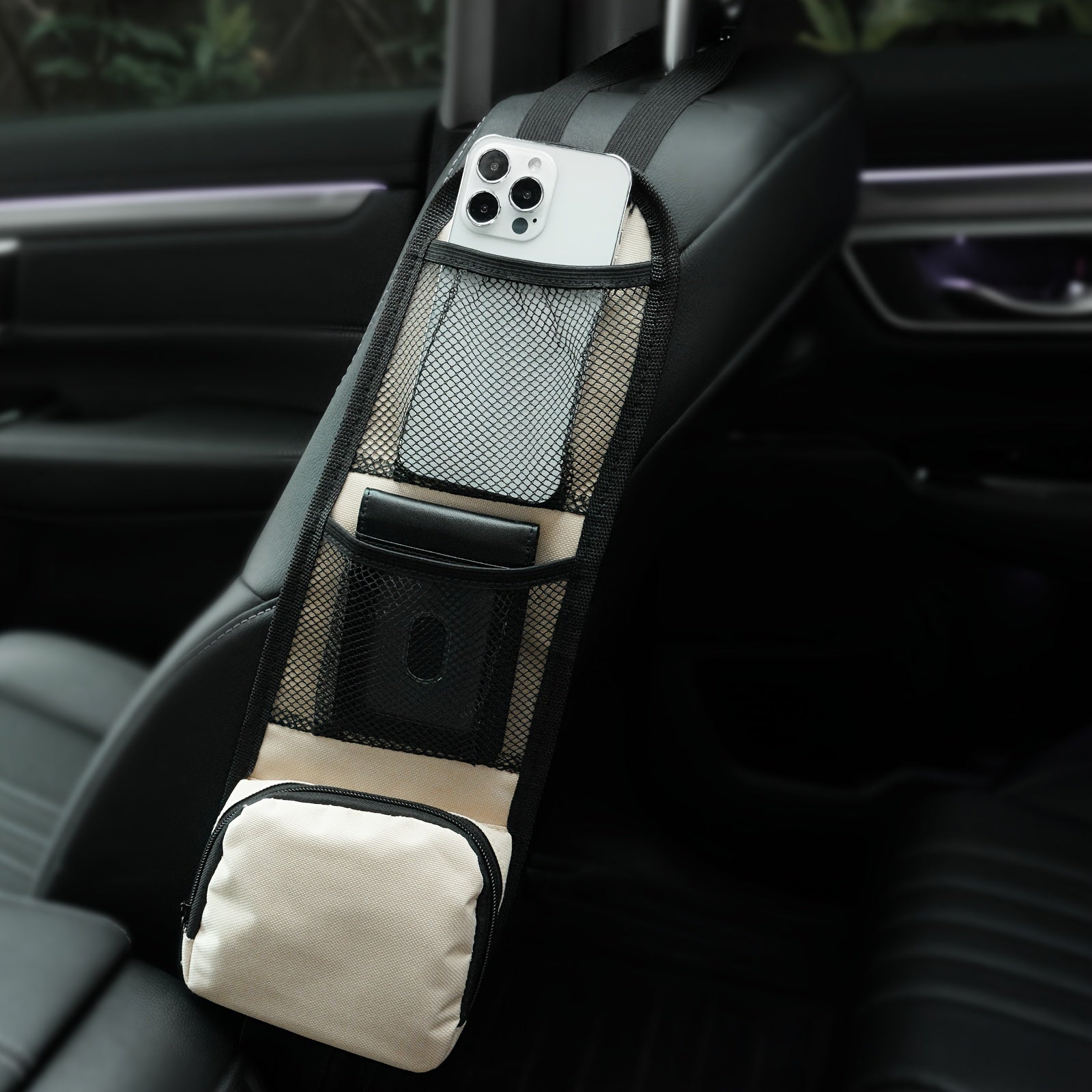Organizador de respaldo para asiento de coche con bolsillos laterales, bolsa colgante de poliéster duradero, negro, azul, rojo, beige