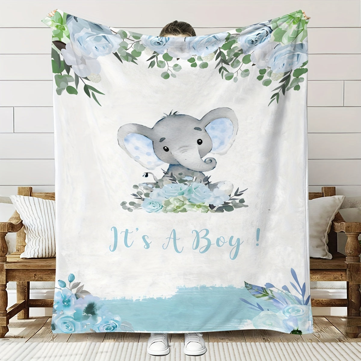 Cozy Flannel Throw Blanket with Custom Elephant Pattern Personalized Soft All-Season Gift