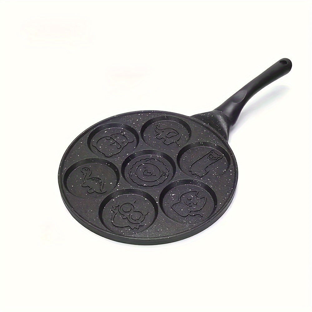 7-Hole Animal Pattern Non-Stick Pancake Pan Aluminum Alloy Detachable Handle Easy to Clean