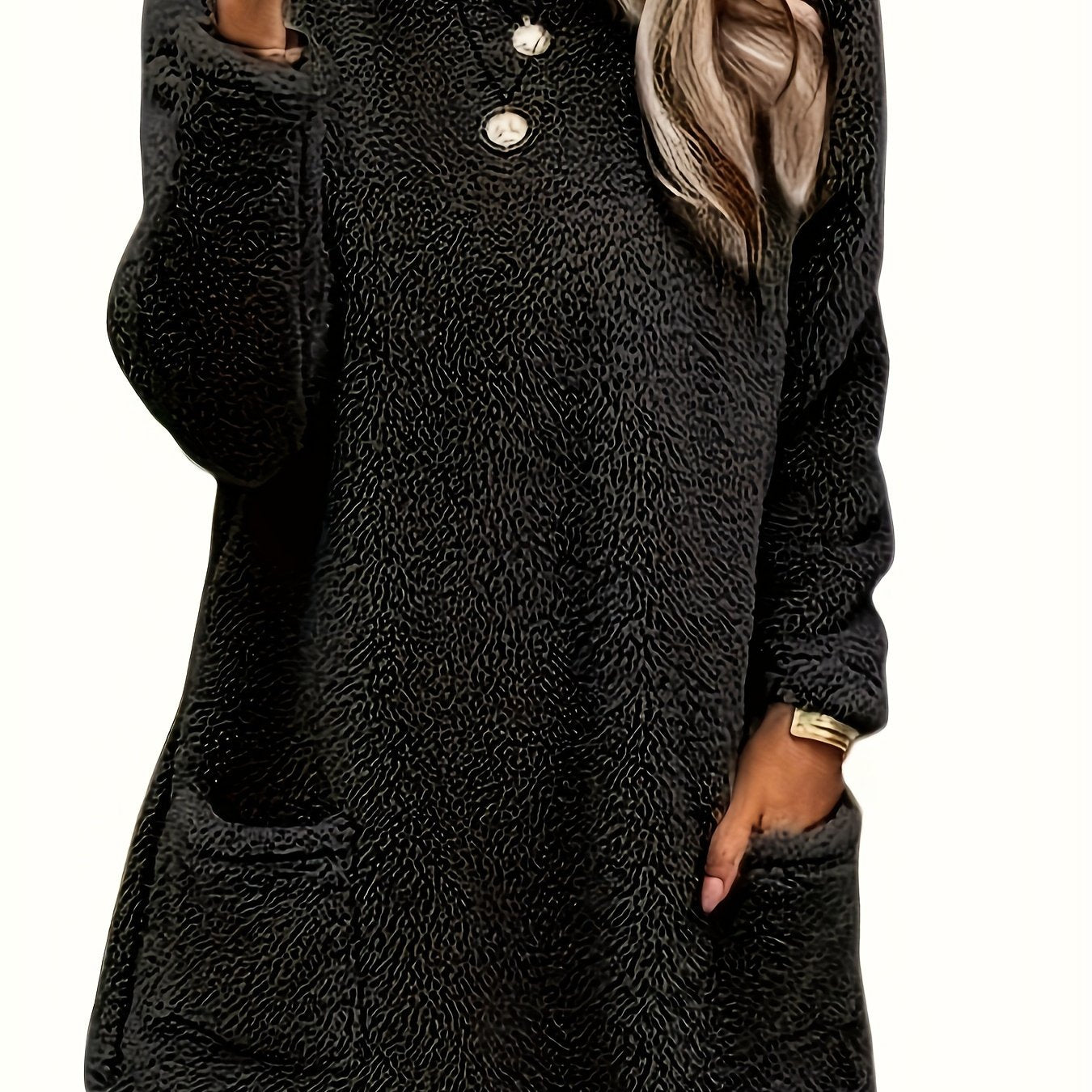 Plus Size Women's Fleece Sweatshirt Long Sleeve Round Neck Pockets