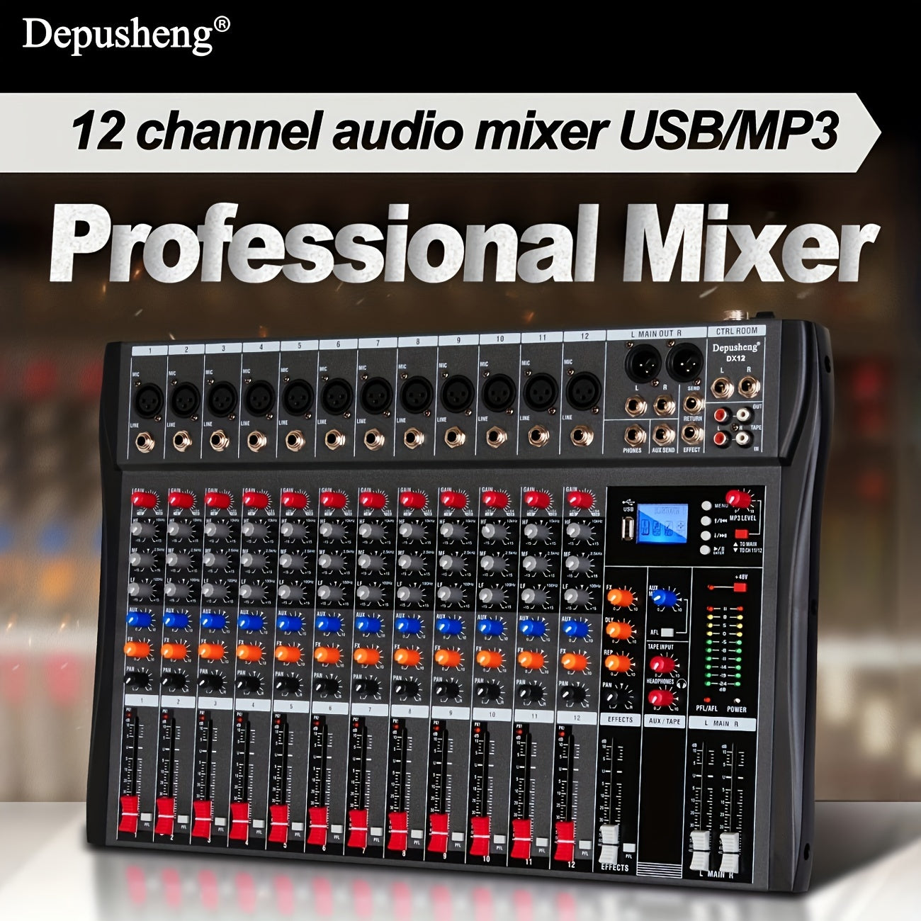 8/12 Channel Audio Mixer with USB XLR Microphone Input RCA Output for Professional and Beginner Use EU Plug