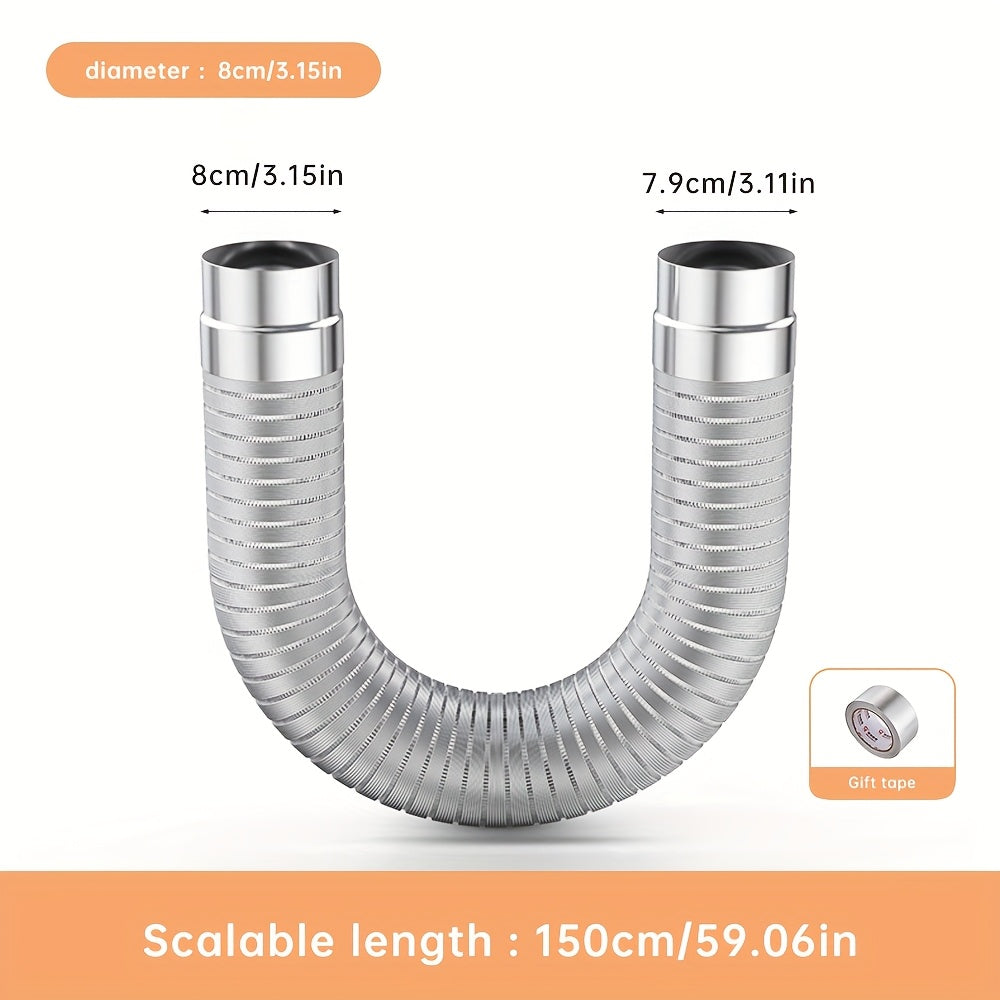 Aluminum Fireplace Chimney Pipe 149.86cm Flexible Ventilation Duct for Stove and Tent