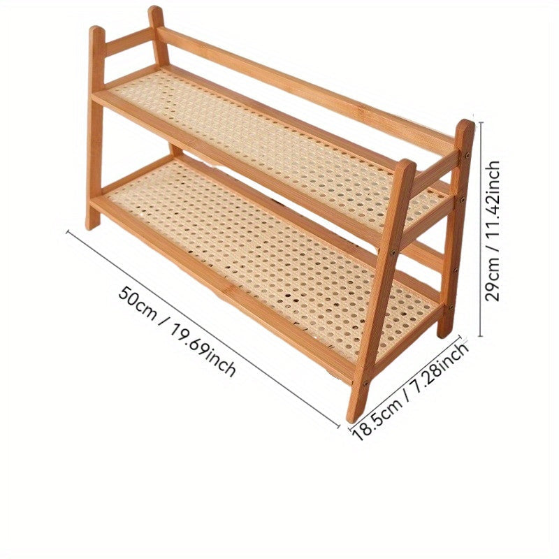 Estantería de bambú multifuncional y organizador de escritorio con portavasos, 2 tamaños