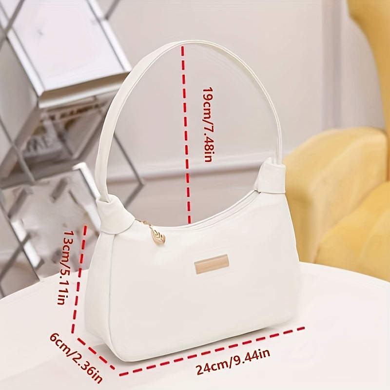 Women's Beige PU Shoulder Bag with Zipper Closure for Daily Use