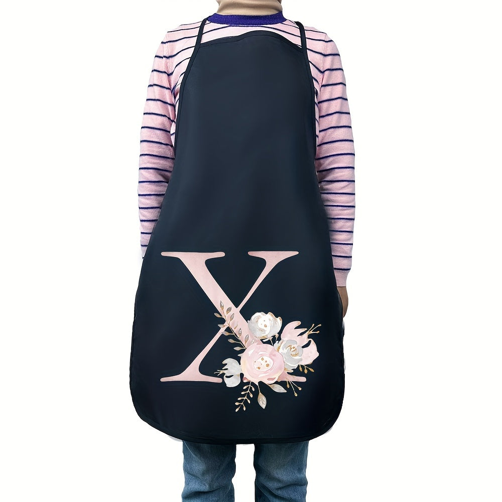Women's Floral Polyester Kitchen Apron with Letter Print and Monogram
