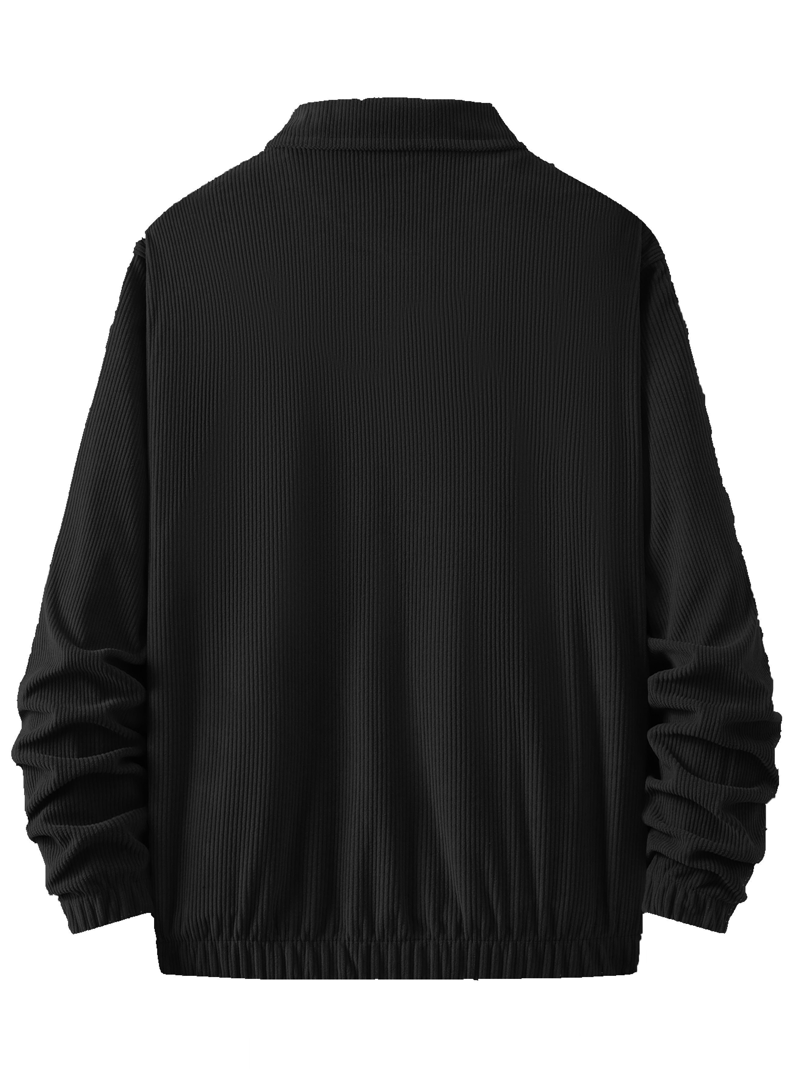 Big & Tall Men's Black Corduroy Jacket with Zipper Front Pockets for Fall Winter Casual