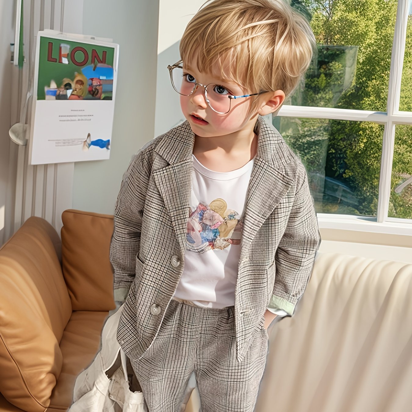 Детский костюм для мальчиков в клетку, полиэстер, повседневный пиджак и брюки для весны и осени