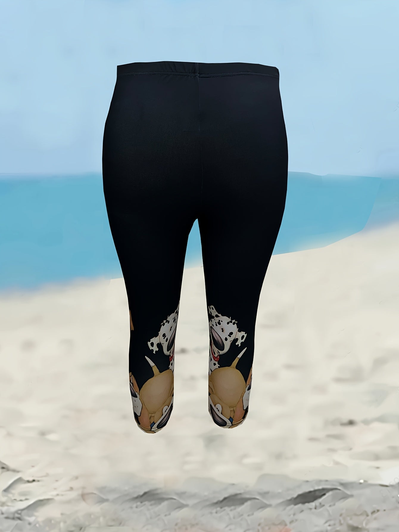 Women's Plus Size Black Stretchy Capri Leggings with Dog Paw Print