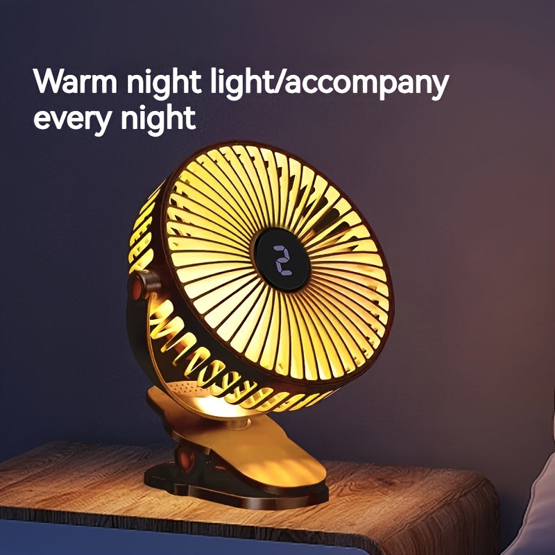 Mini Desk Fan with LED Night Light, USB Charging, Quiet Motor, Portable
