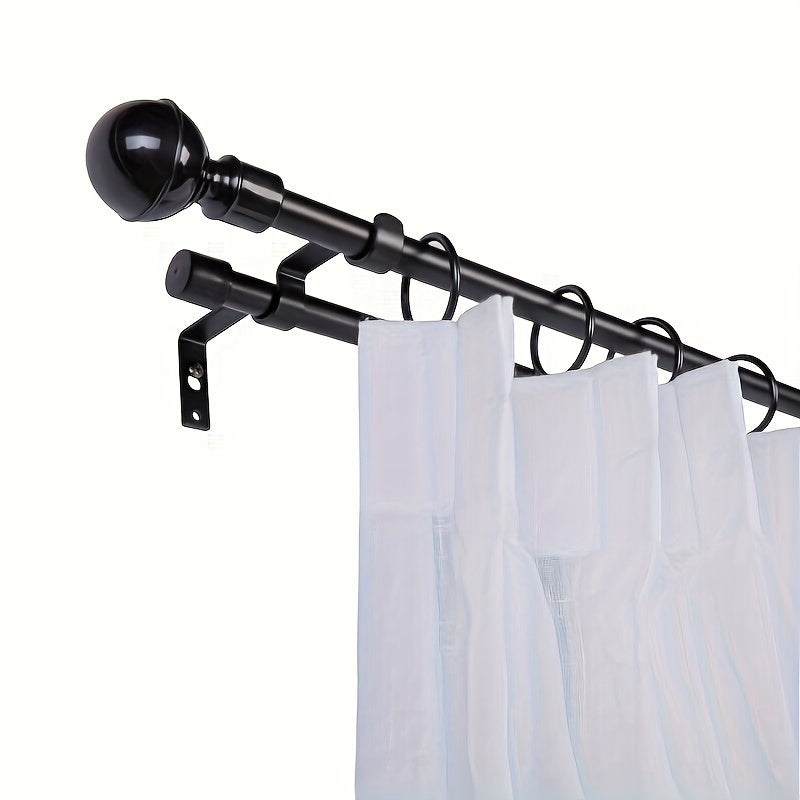 Black Adjustable Dual Curtain Rod Set 16-94 Inches with Hardware and Installation Kit