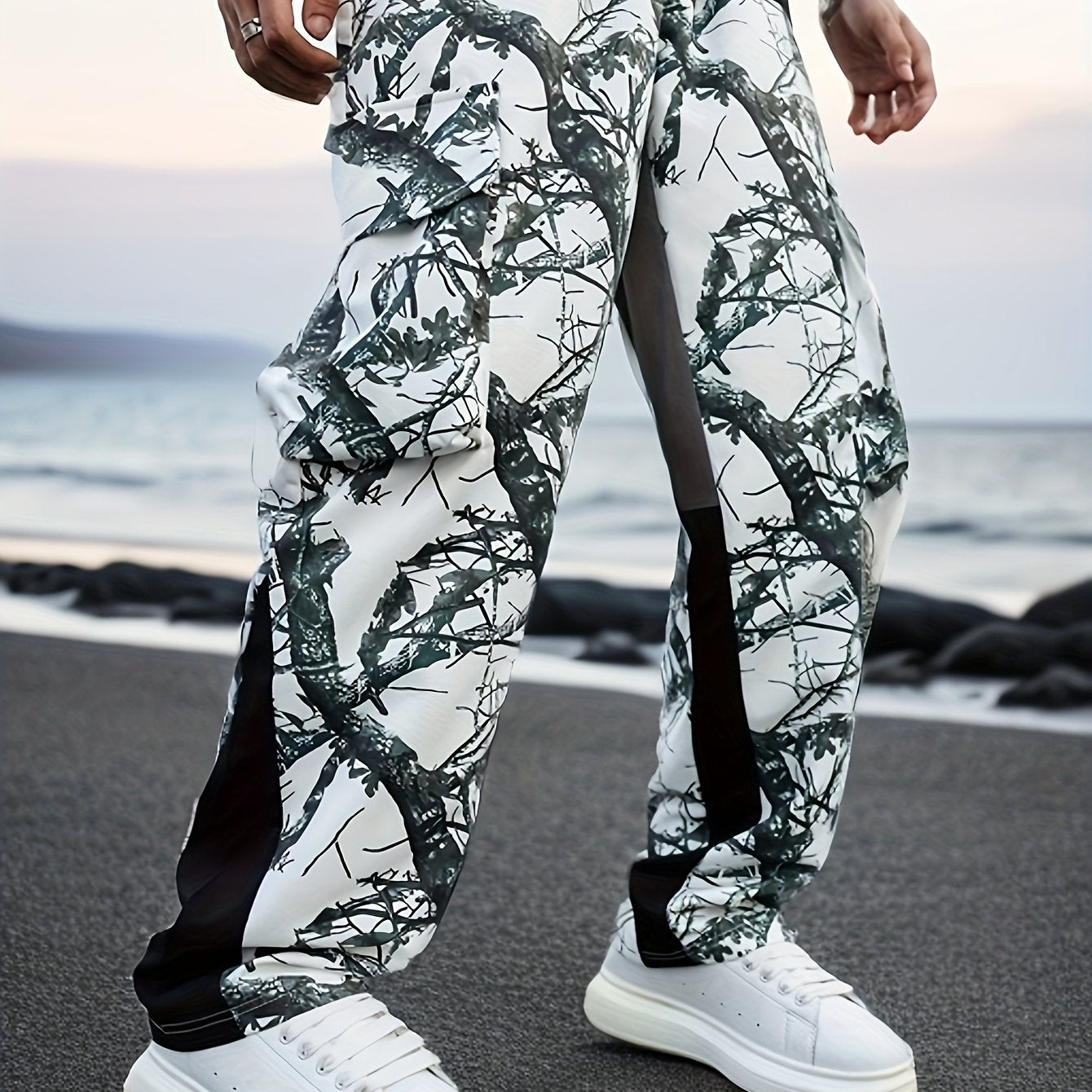 Plus Size Men's Camo Cargo Pants All Over Print Non-Stretch Polyester Casual Workwear Leisure