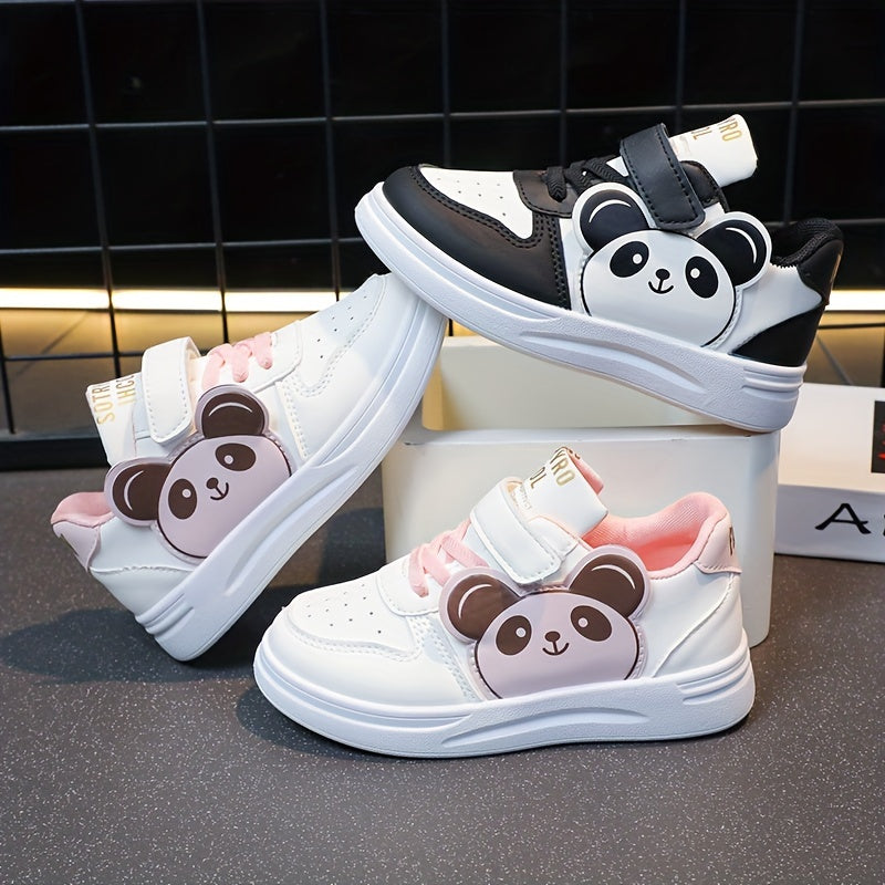 Kids' Panda Cartoon Sneakers for Boys and Girls Black White Non-Slip Velcro Shoes