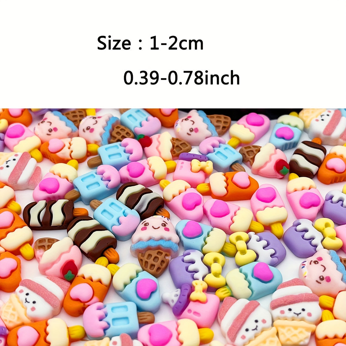 Set of 50 Kawaii Ice Cream Cone Resin Flatback Charms for Crafting Scrapbooking Phone Case Decoration Hair Clip Embellishments