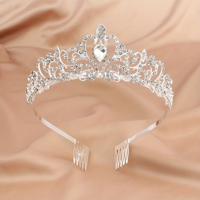 Women's Vintage Bridal Crown with Rhinestones Sparkling Hair Accessory