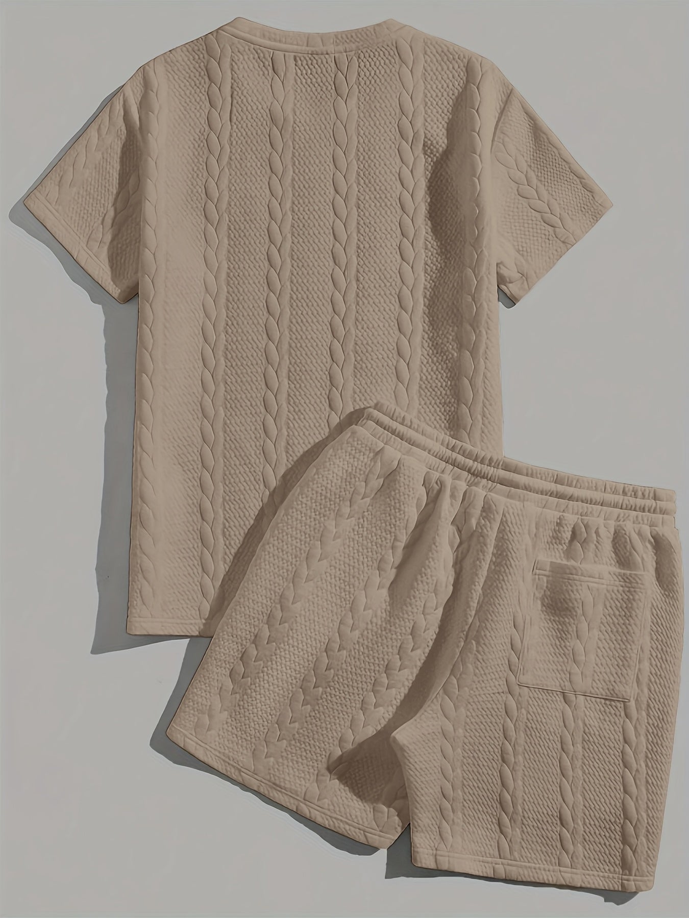 Men's Knitted Casual Two-Piece Pajama Set Short Sleeve Geometric Polyester