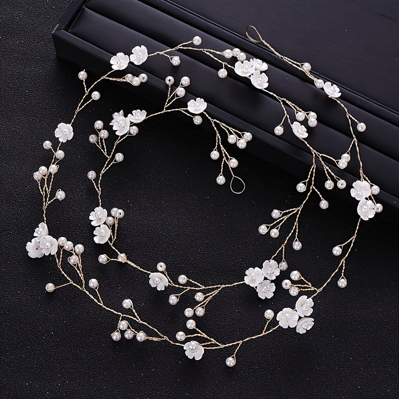 Nikoh uchun qo'lda tayyorlangan marjonli gulli boshband