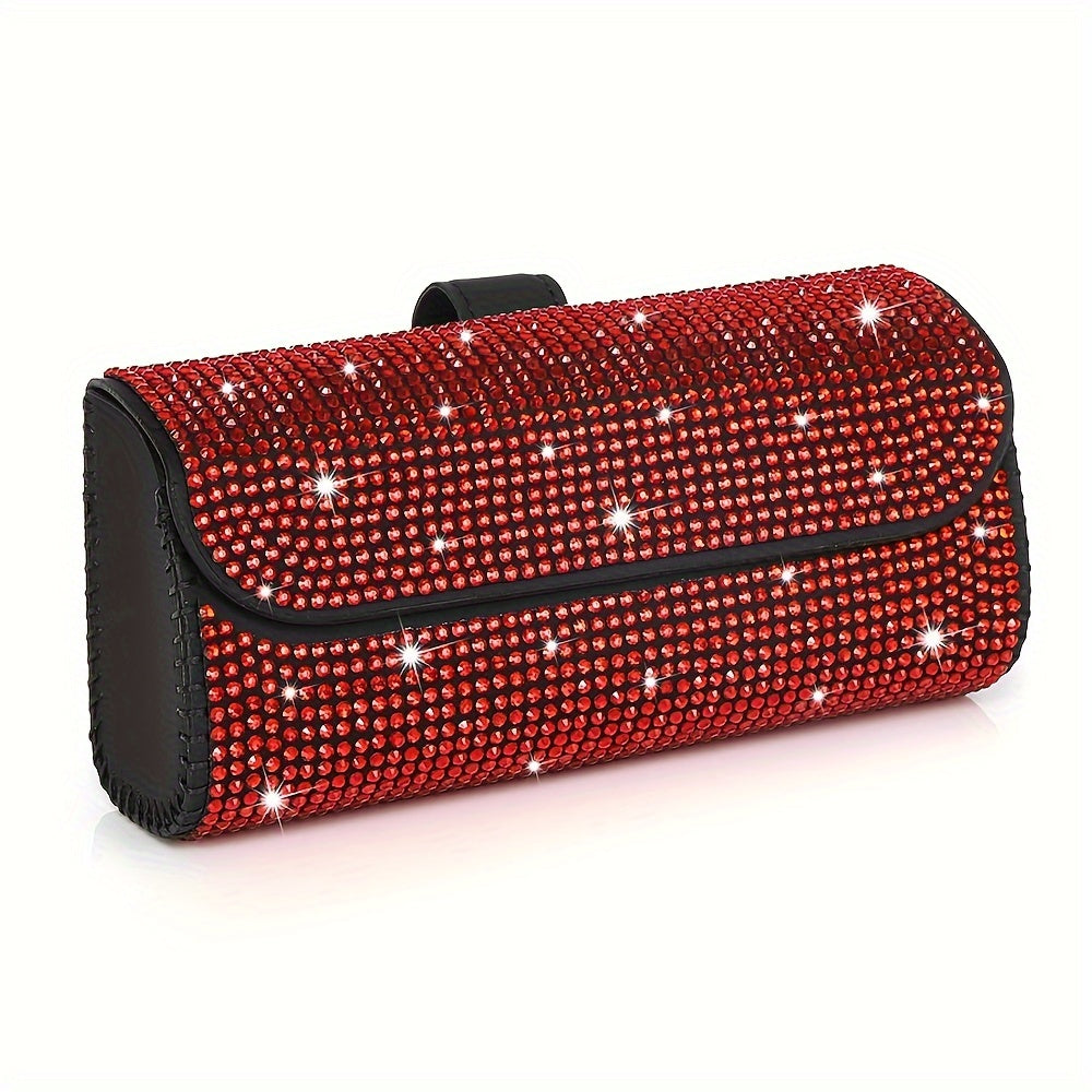 Unisex Sparkling PU Leather Car Glasses Holder Sun Visor Organizer