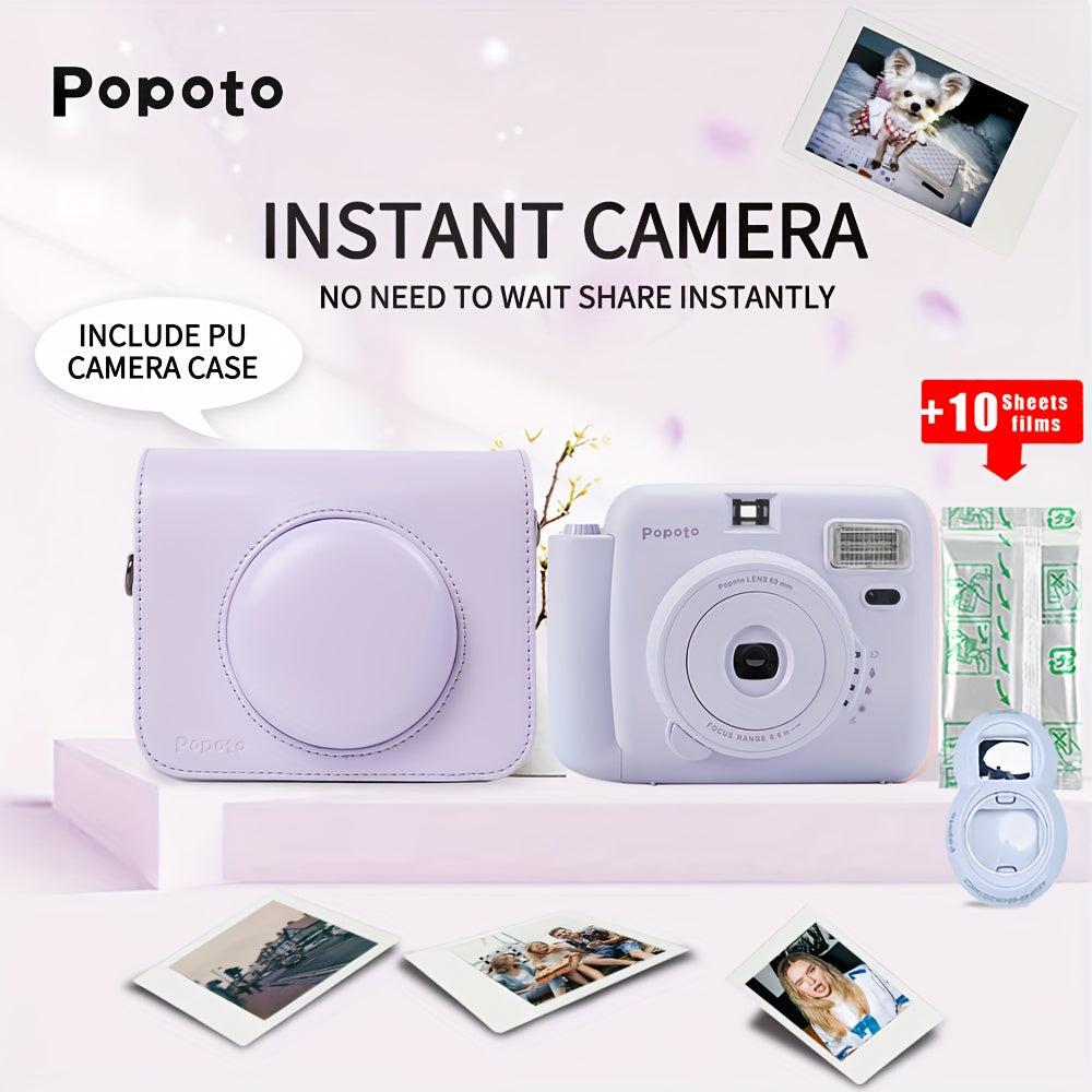 Purple Instant Camera Bundle Includes Mini11/12 with 10 Film Sheets PU Case Strap Selfie Lens ND Filter