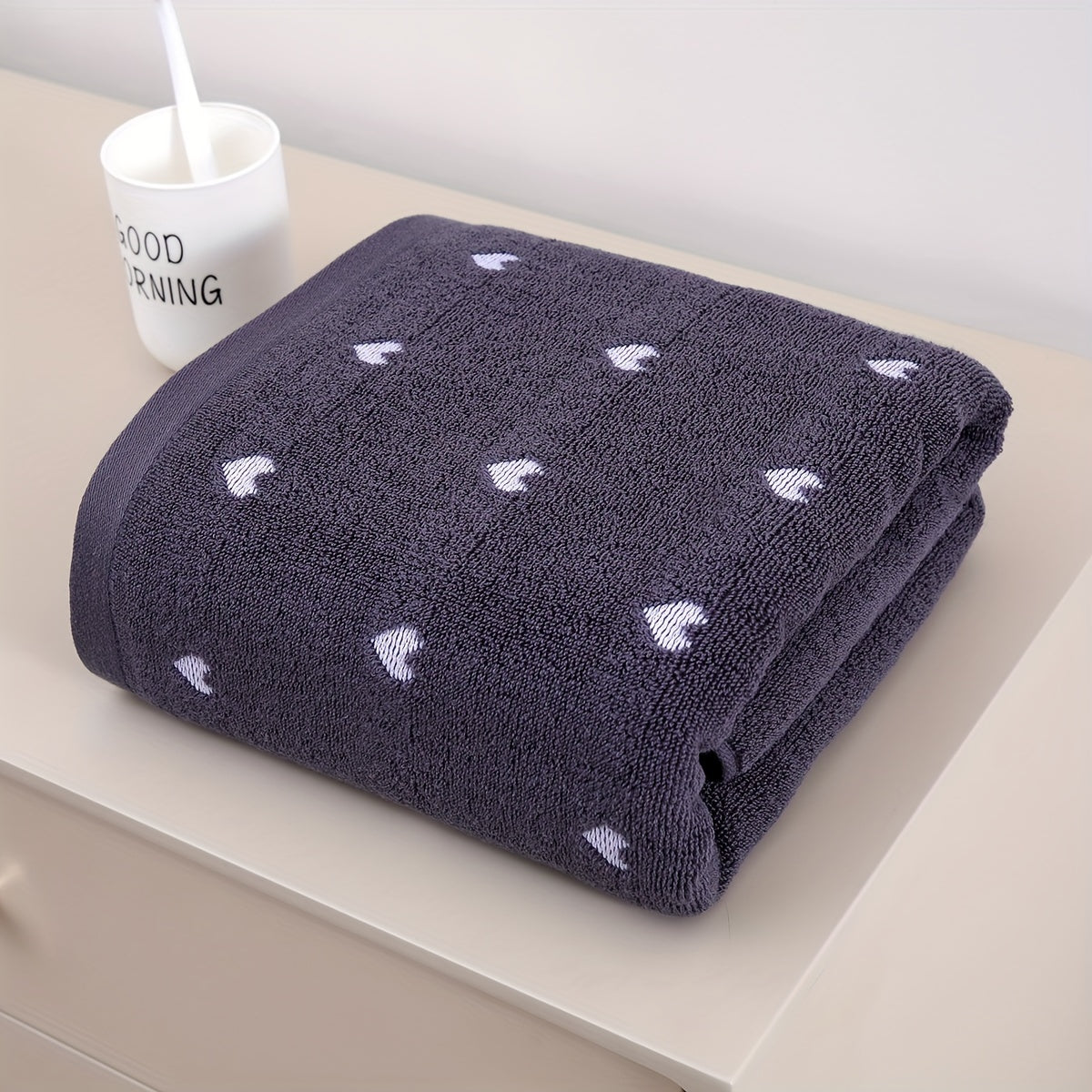 Heart Pattern Cotton Bath Towel Absorbent Quick-Drying Soft Thick for Home Bathroom