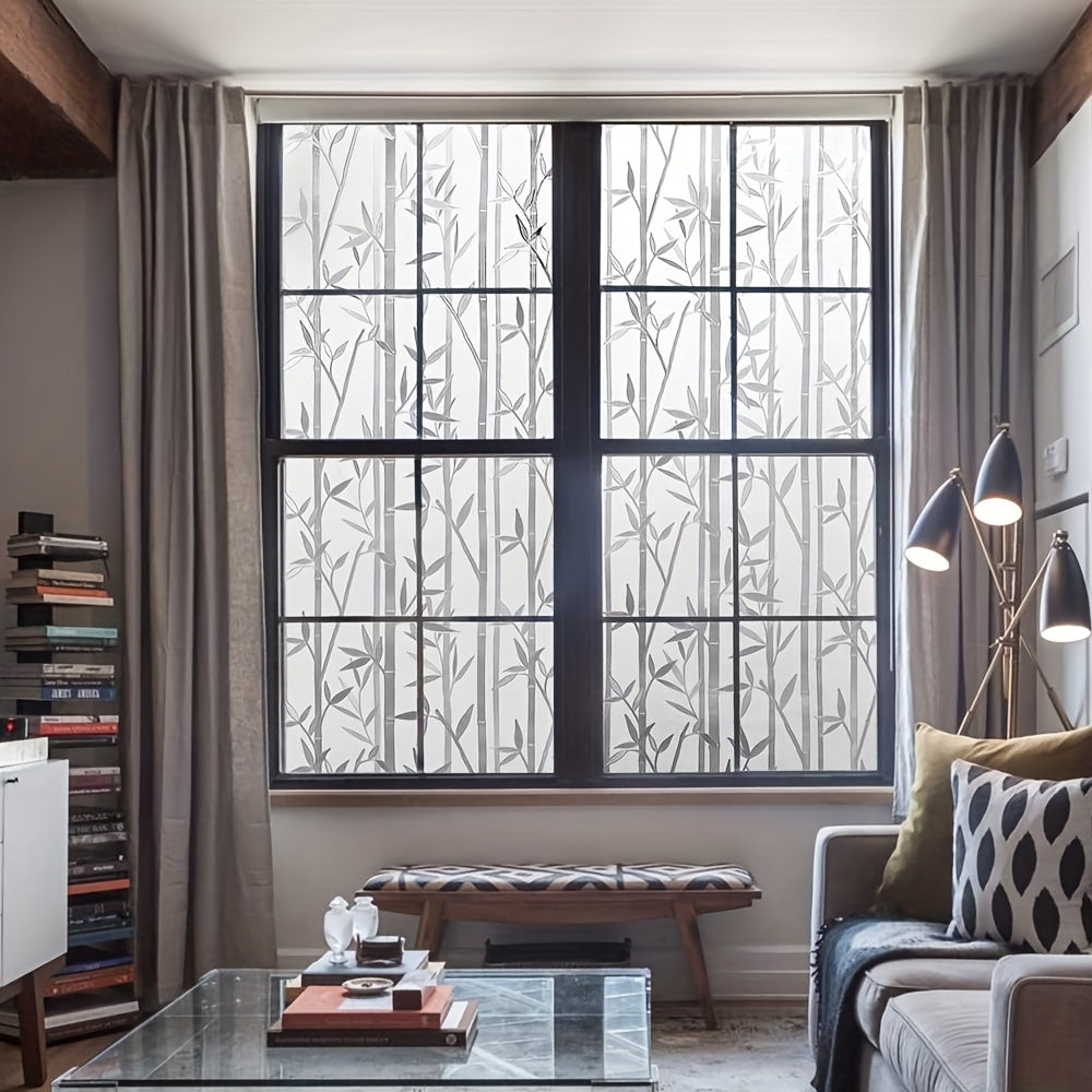 Privacy Window Film with Bamboo Pattern, Static Cling, 2mil Thickness, Removable Sticker for Home Office
