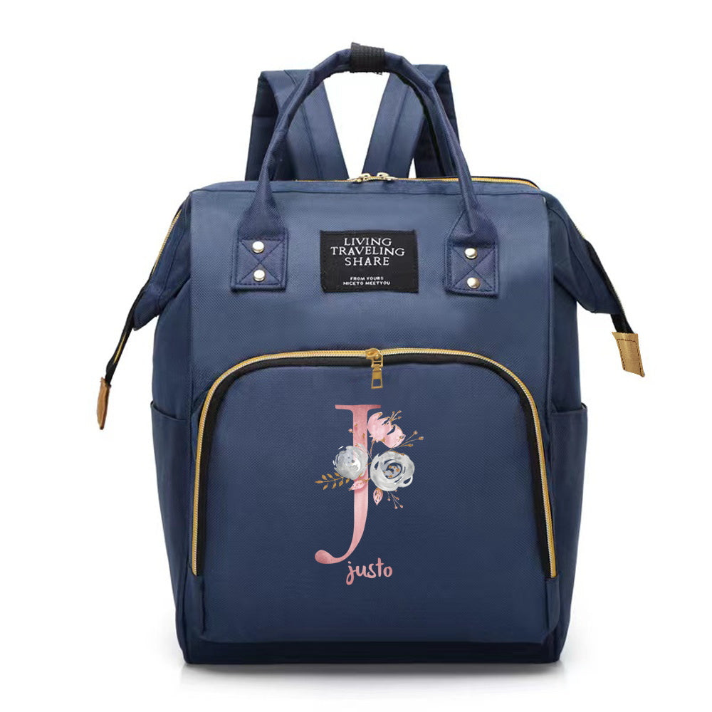 Customizable Mommy Backpack with A-Z Initial Spacious Diaper Bag Oxford Fabric