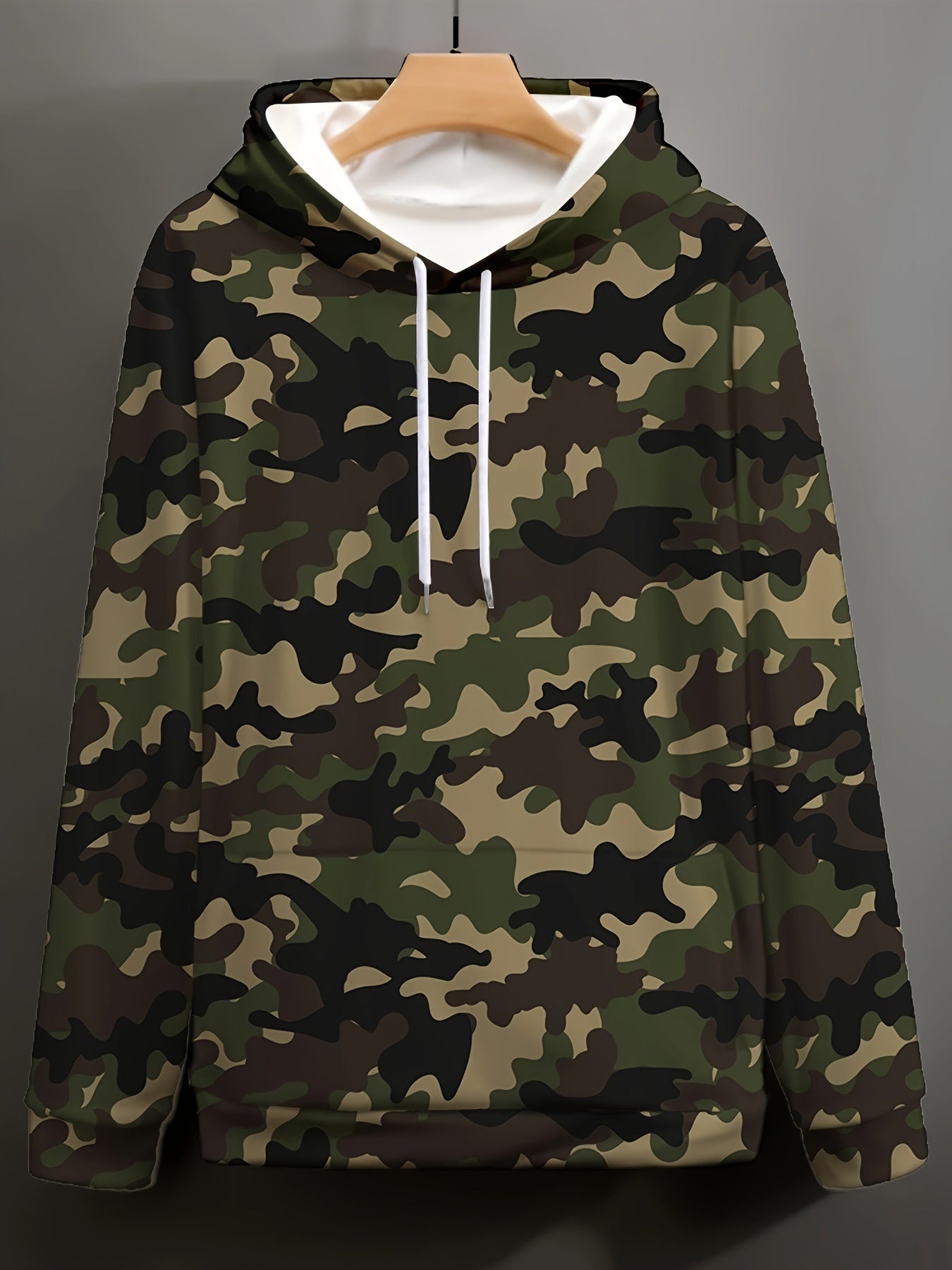 Plus Size Camouflage Graphic Hoodie for Men Long Sleeve Casual Outdoor