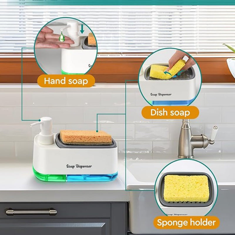 Manual Soap Dispenser with Sponge Holder Non-Electric Nickel-Free Kitchen Sink Countertop Liquid Pump