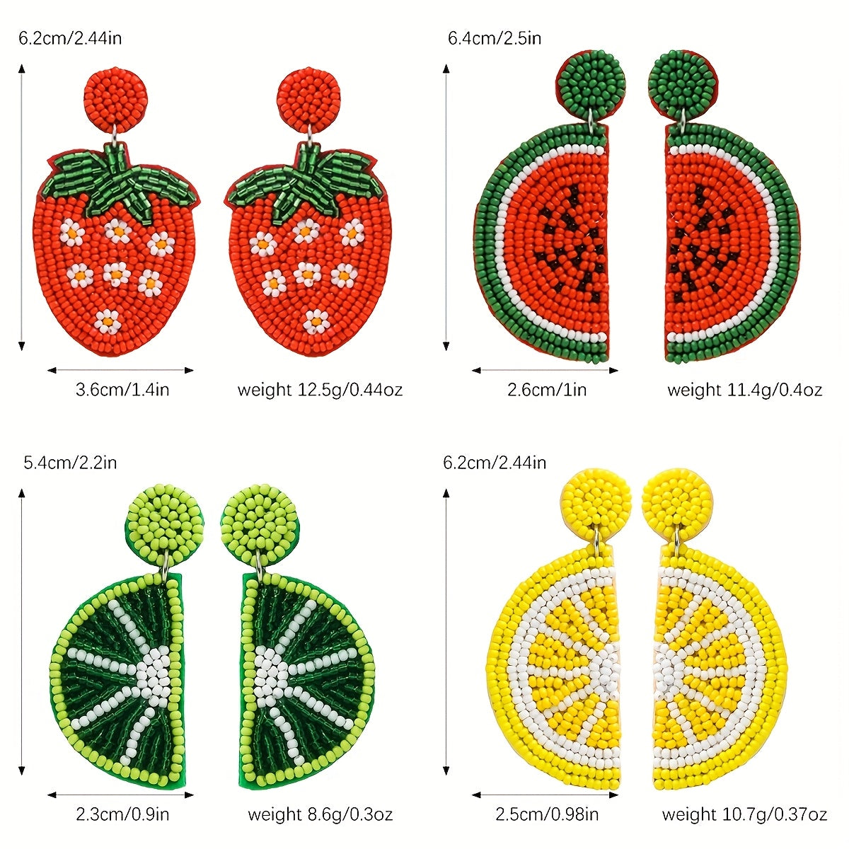 Beaded Fruit Earrings Summer Lemon Orange Boho Style Stainless Steel Posts for Women