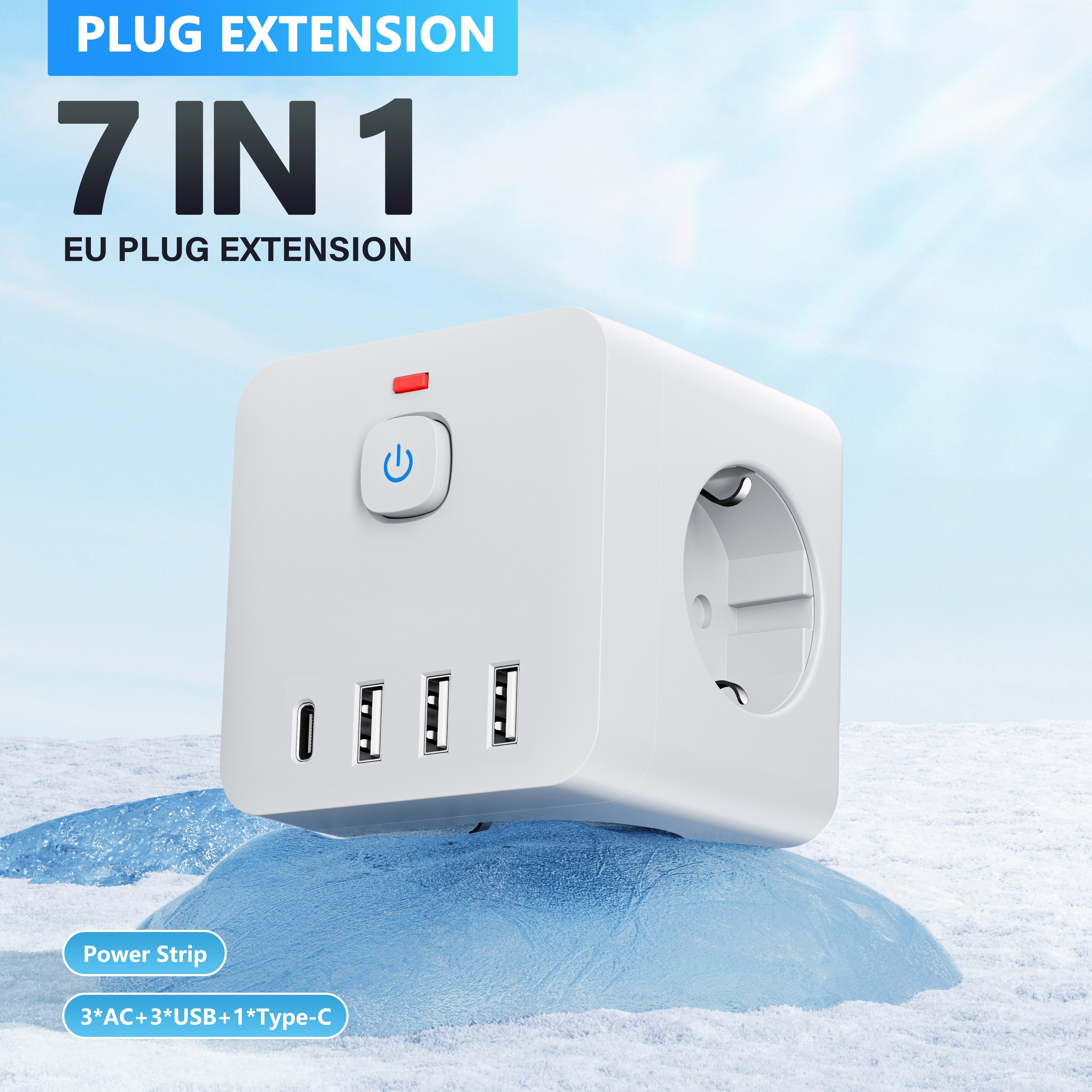 Multi-Functional Power Socket Extender with USB-C and USB Ports for Home Office Travel