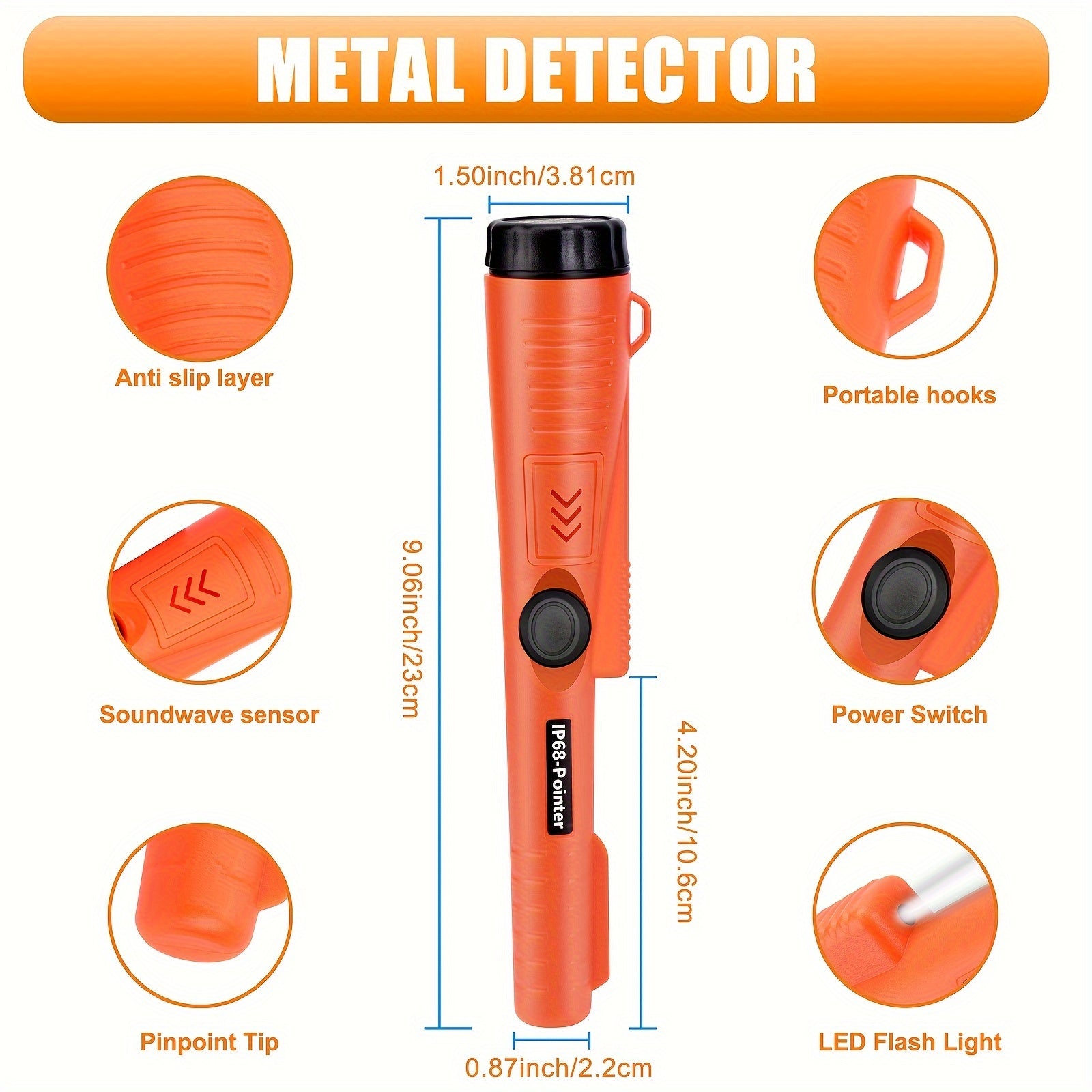 Handheld Metal Detector Pinpointer with 360° High Sensitivity Portable Sand Shovel Battery Powered