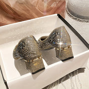 Women Sequin Vintage Style Mary Jane Pumps Mid Heel Rubber Sole