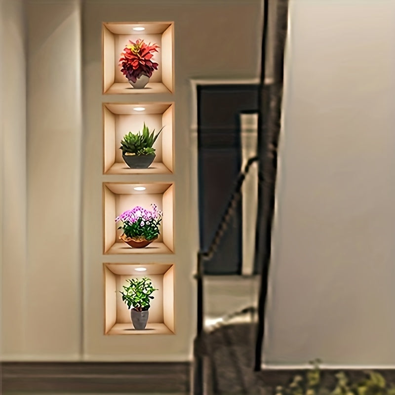 Green Plant 3D Wall Stickers for Home Decor Self-Adhesive Removable Set of 4