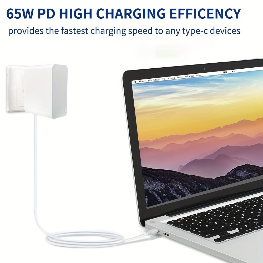 65W USB C GaN PD devor uchun zaryadlovchi, 150cm USB-C kabel bilan, noutbuklar va smartfonlar uchun