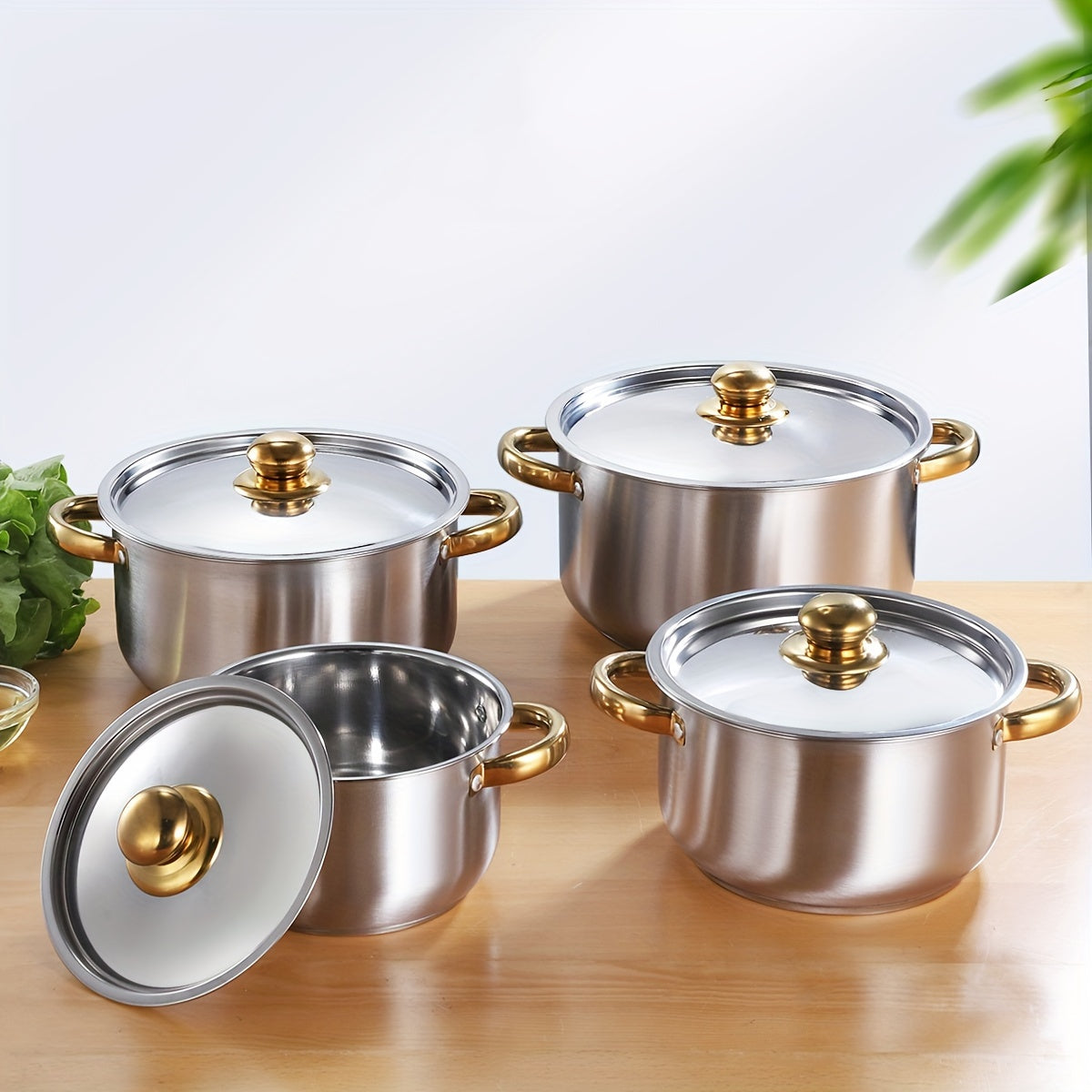 Set of 4 Stainless Steel Soup Pots with Composite Bottoms 18cm-24cm