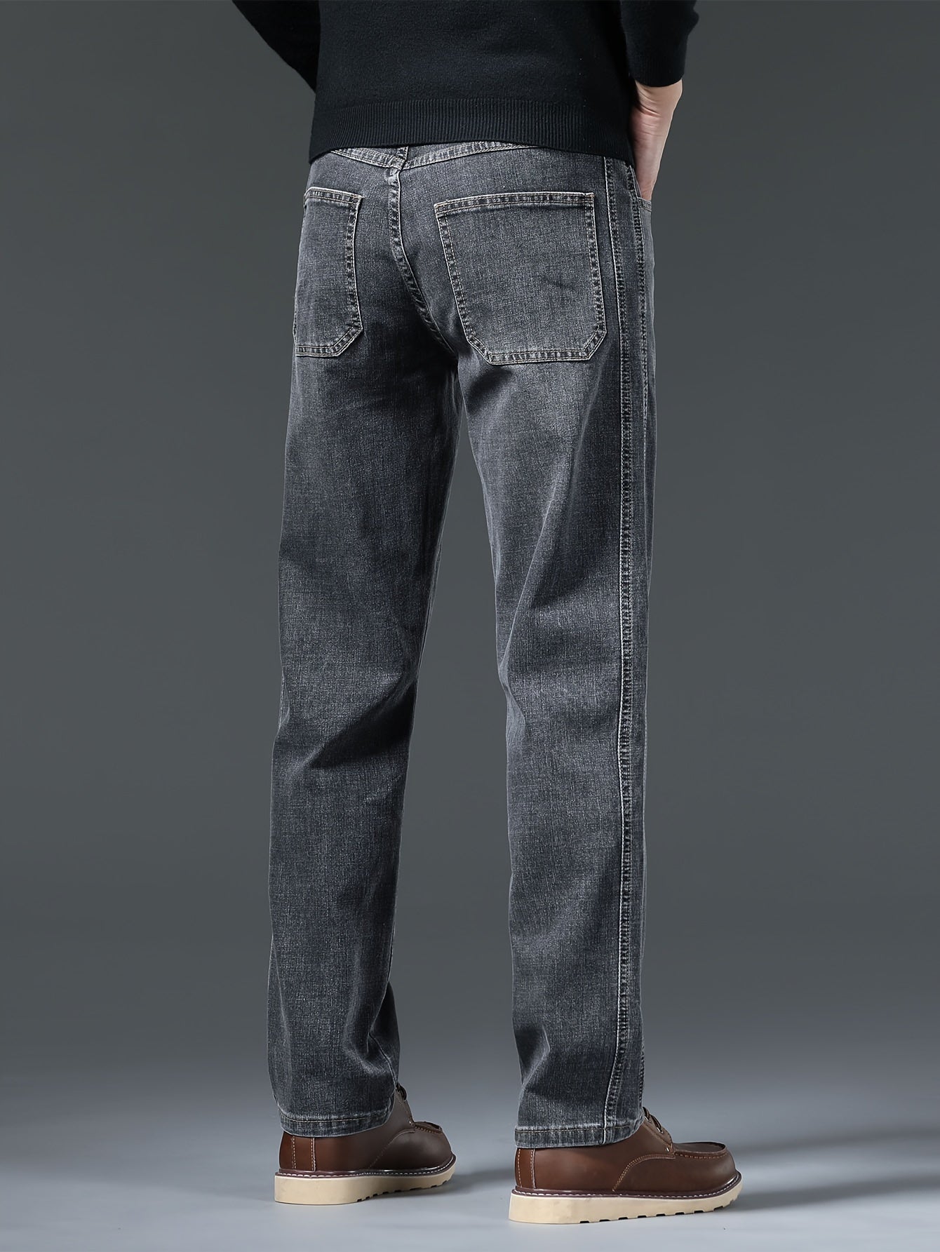 Men's Straight Leg Denim Pants with Pockets Cotton Blend Casual Outdoor Wear