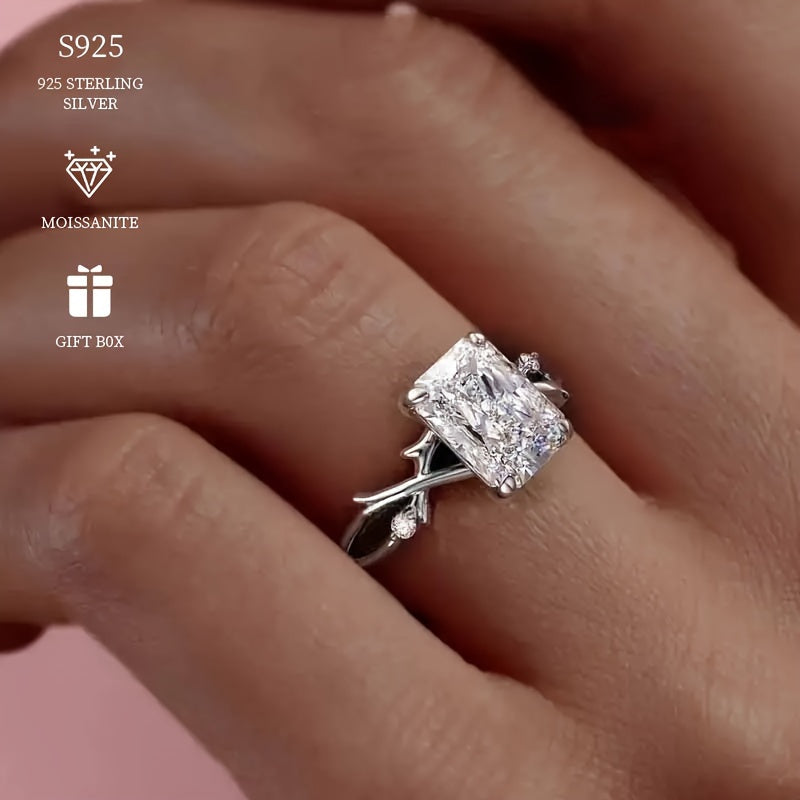 Sterling Silver 2ct Moissanite Engagement Ring with Thorn Branch Design for Women