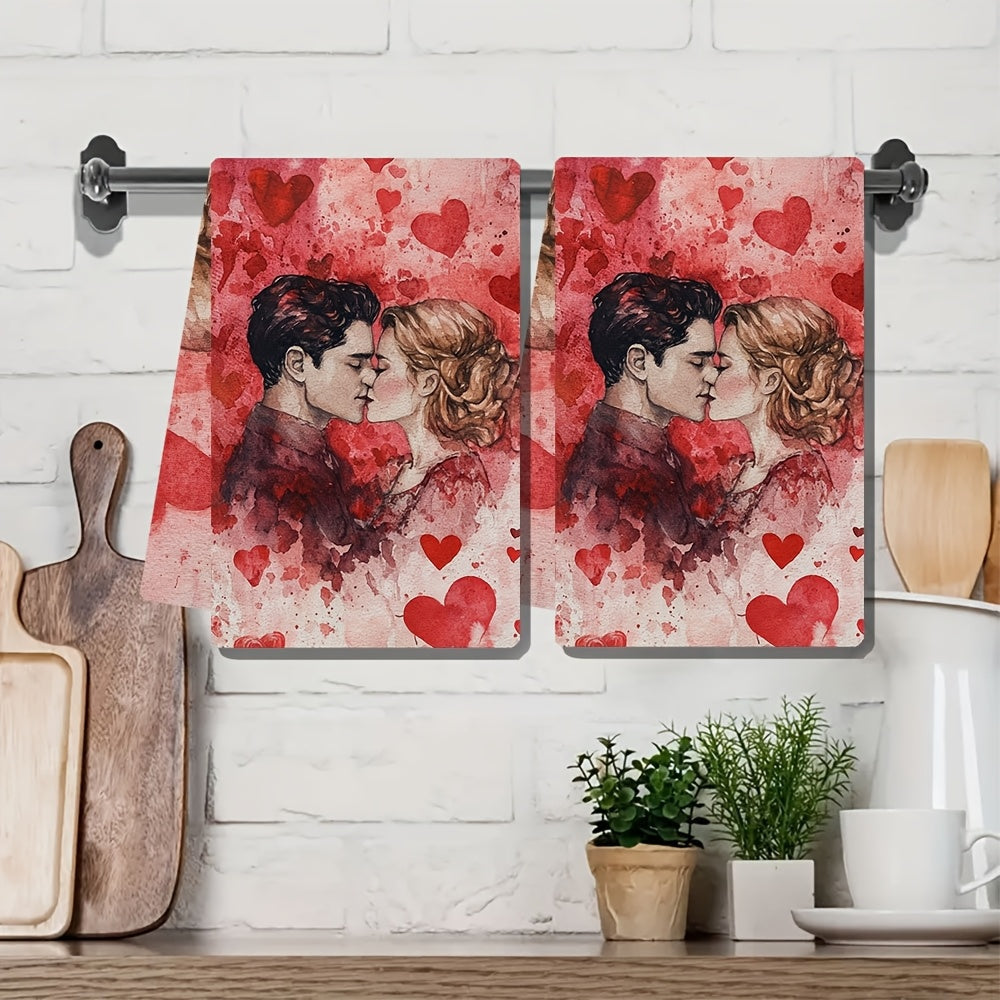 Valentine's Day oshxona sochiqlari 2 ta paket, ultra yumshoq akvarel sevgi mavzusi, 16x24 dyuym