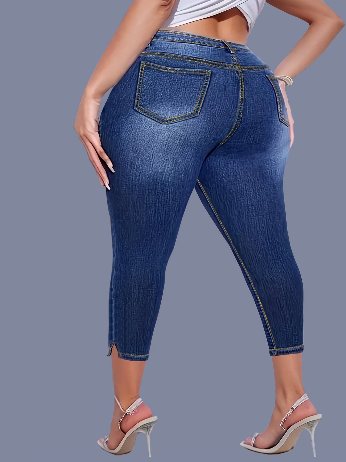 Women's High Stretch Cropped Mom Jeans with Slits and High Waist